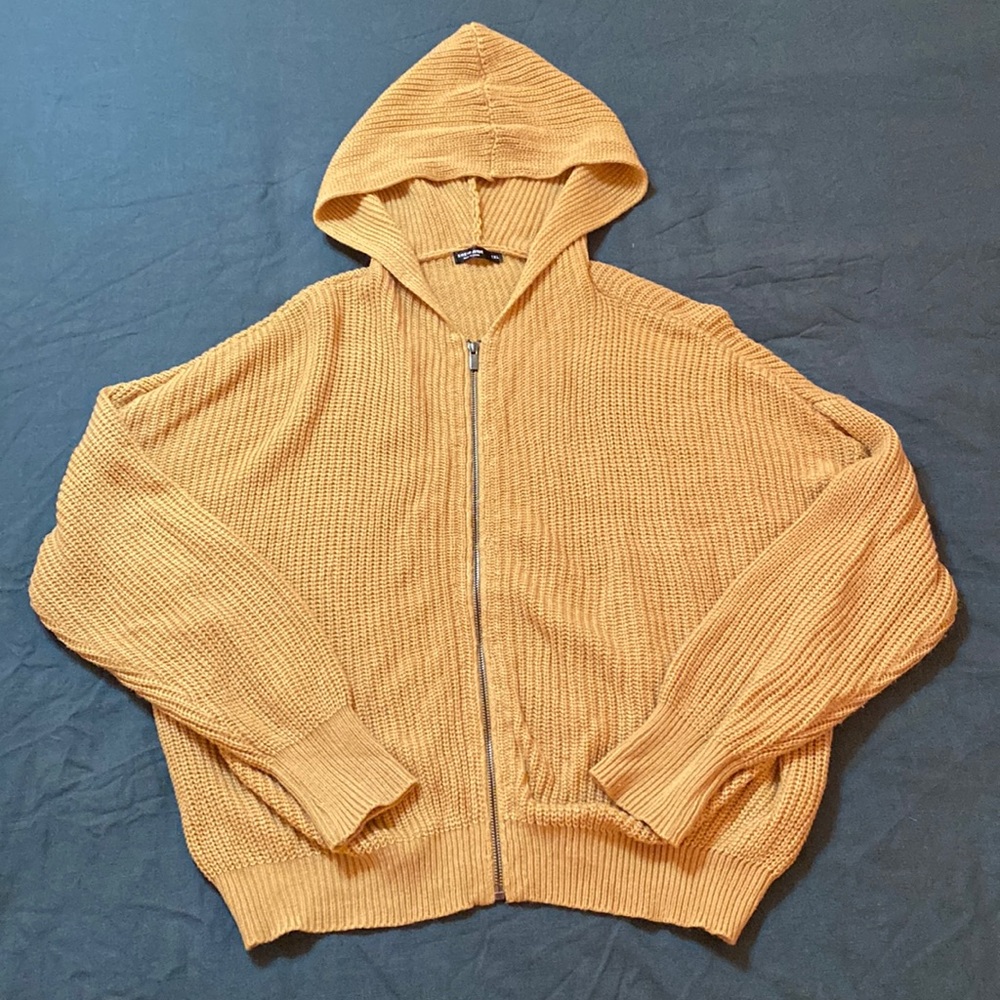 Knitted Tan Zip Up Hooded Jacket 1XL